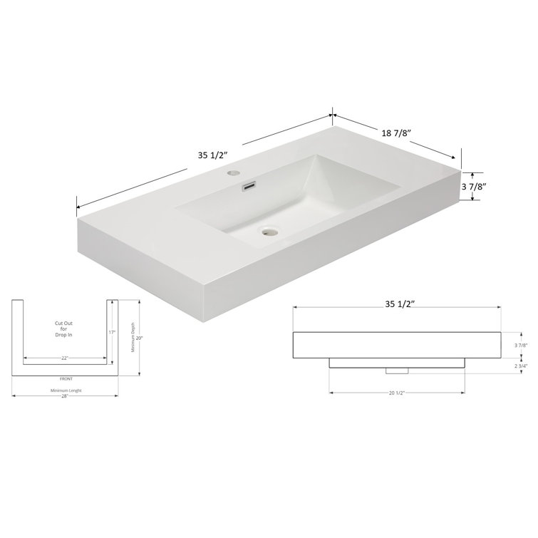 Aquamoon Venice 18.875'' White Acrylic Rectangular Vessel Bathroom Sink